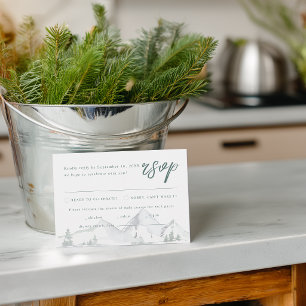 Cartons Réponse Mariage aquarelle Montagnes Rustique avec repas