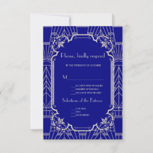 Cartons Réponse Mariage Argent Bleu Nuit Gatsby Art Déco 20s