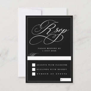 Cartons Réponse Mariage Argent Noir Script Ancien Argent