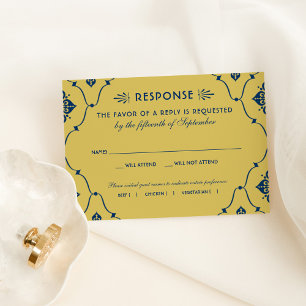 Cartons Réponse Mariage Art déco vintage Marine et or