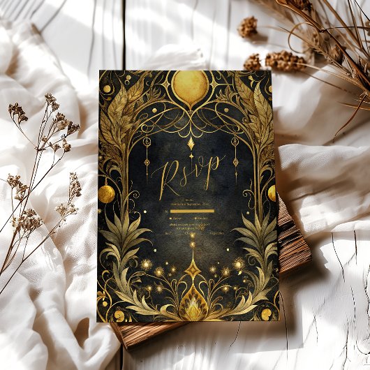Cartons Réponse Mariage Art nouveau Black Gold
