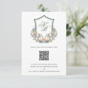 Cartons Réponse Mariage au blason floral bleu poussiéreux