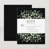 Cartons Réponse Mariage au Eucalyptus Noir (Devant / Derrière)