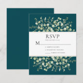Cartons Réponse Mariage au Eucalyptus Sarcelle (Devant / Derrière)
