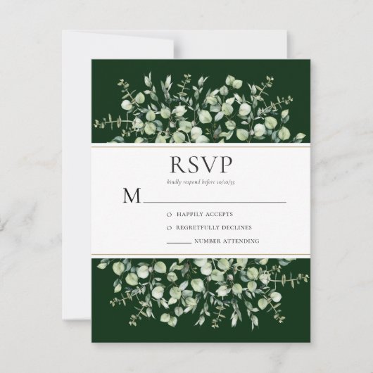 Cartons Réponse Mariage au Eucalyptus Vert Foncé (Devant)