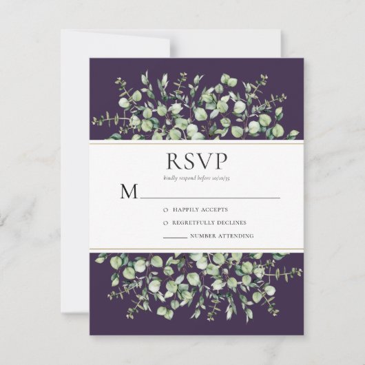 Cartons Réponse Mariage au Eucalyptus Violet (Devant)