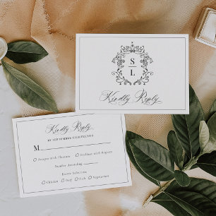 Cartons Réponse Mariage au monogramme de crête baroque élégant