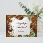 Cartons Réponse Mariage au pays de l'or aqua marron (Debout devant)