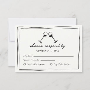 Cartons Réponse Mariage au vin Dessinée à la main Fantaisiste Noir