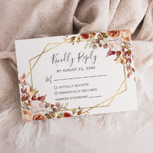 Cartons Réponse Mariage automnal à motif floral aquarelle géométri