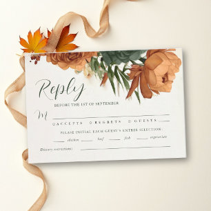 Cartons Réponse Mariage automnal Bohème Pampas Orange brûlé Vert r