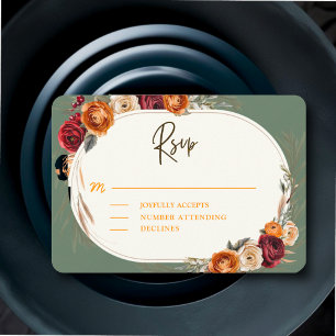 Cartons Réponse Mariage automnal élégant aux tons orange et floral