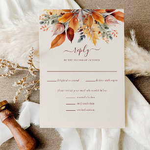 Cartons Réponse Mariage Automnal Élégant avec Feuilles d'Automne