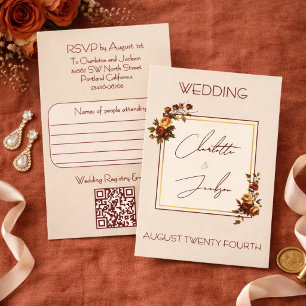 Cartons Réponse Mariage Automnal Élégant et Romantique Rose Rouill