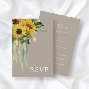 Cartons Réponse Mariage automnal Tournesol Eucalyptus Taupe