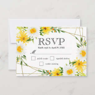 Cartons Réponse Mariage aux marguerites et fleurs jaunes d'été