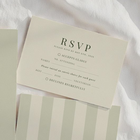 Cartons Réponse Mariage aux rayures vert olive