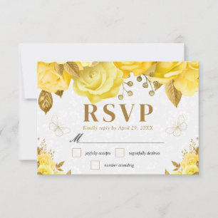 Cartons Réponse Mariage aux Roses Jaune et Or à l'Aquarelle