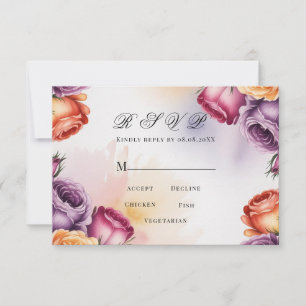 Cartons Réponse Mariage aux Roses Violettes, Orange et Rouges Fest