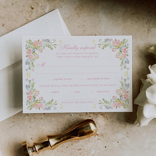 Cartons Réponse Mariage avec Bordure Florale Rococo