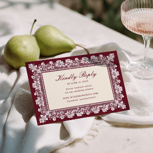 Cartons Réponse Mariage avec cadre en dentelle de Bourgogne