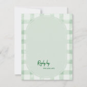 Cartons Réponse Mariage avec code QR en gingham vert sauge (Devant)