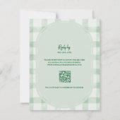 Cartons Réponse Mariage avec code QR en gingham vert sauge (Dos)