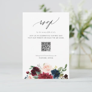 Cartons Réponse Mariage avec code QR Fleurs Bourgogne et Bleu Mari