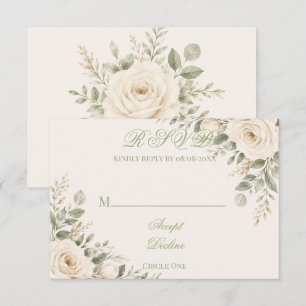 Cartons Réponse Mariage avec des feuillages couleur crème et vert