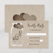 Cartons Réponse Mariage avec monogramme coeurs toile de jute pot M (Devant / Derrière)