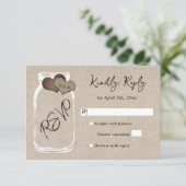 Cartons Réponse Mariage avec monogramme coeurs toile de jute pot M (Debout devant)