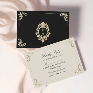 Cartons Réponse Mariage Baroque Noir et Or