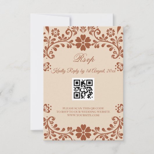 Cartons Réponse Mariage beige d'art mexicain (Devant)