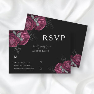 Cartons Réponse Mariage Black Floral Burgundy Peonies