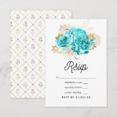 Cartons Réponse Mariage bleu Aqua et or Floral (Devant / Derrière)
