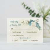 Cartons Réponse mariage bleu blanc fleurs verdure (Debout devant)