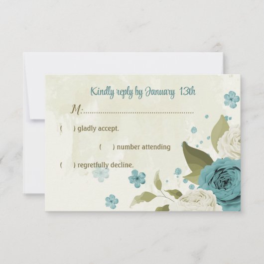 Cartons Réponse mariage bleu blanc fleurs verdure (Devant)