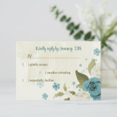 Cartons Réponse mariage bleu blanc fleurs verdure (Debout devant)