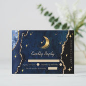 Cartons Réponse Mariage Bleu Céleste Étoiles de Minuit Lune  (Debout devant)