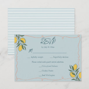 Cartons Réponse Mariage bleu côtier à rayures pêche citron italien