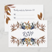 Cartons Réponse Mariage bleu de la marine botanique beige (Devant / Derrière)