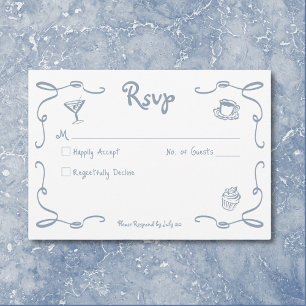 Cartons Réponse Mariage bleu Dusty dessiné main rétro Whimsical