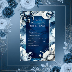 Cartons Réponse mariage bleu et blanc