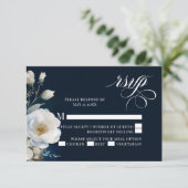 Cartons Réponse Mariage bleu et blanc de pivoines florales (Debout devant)