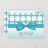 Cartons Réponse Mariage bleu et blanc Fleur De Lis (Devant / Derrière)