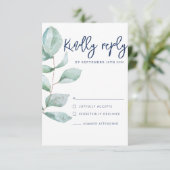 Cartons Réponse Mariage bleu minimal moderne Eucalyptus Marine RSV (Debout devant)