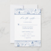 Cartons Réponse Mariage bleu phare toile côtière (Devant)