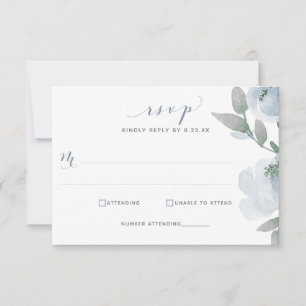 Cartons Réponse Mariage Bleu Poussiéreux Aquarelle Fleurie Douce