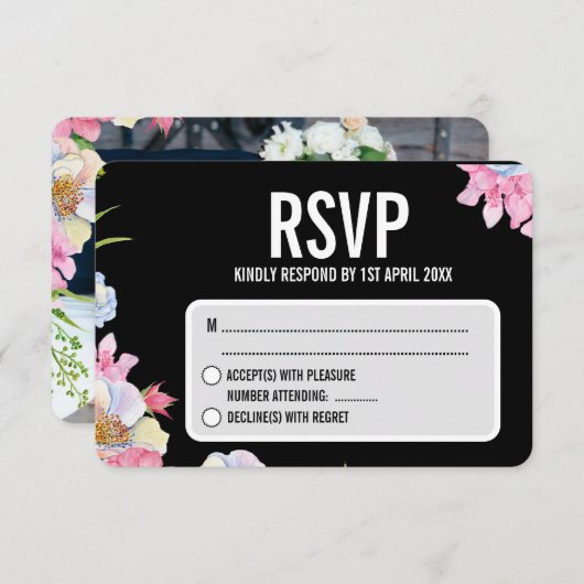 Cartons Réponse Mariage bleu rose aquarelle (Devant / Derrière)