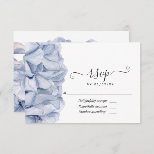 Cartons Réponse Mariage Blue Hydrangeas (Devant / Derrière)